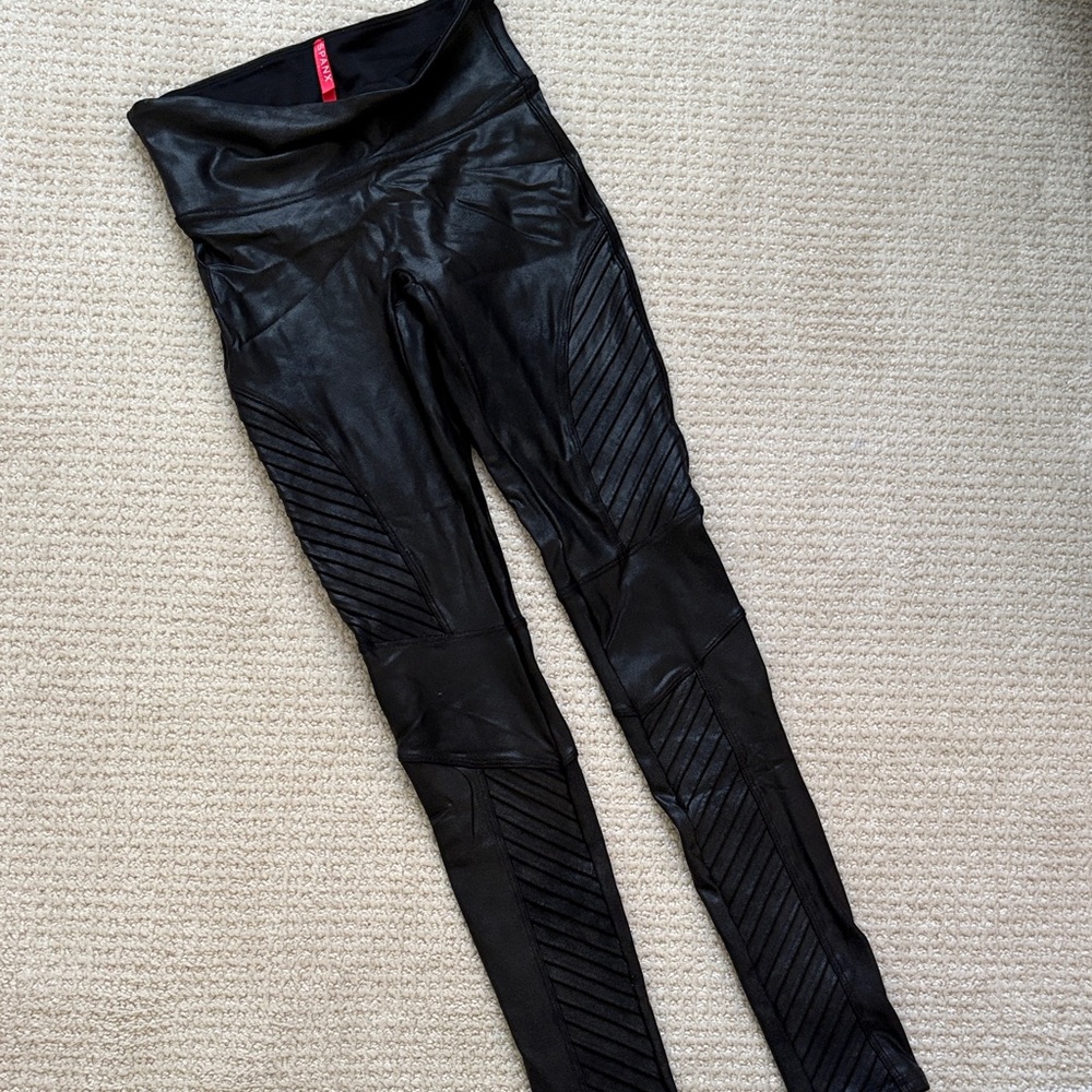 SPANX Black Faux Leather Leggings XS